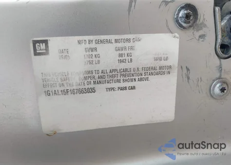 2006 Chevrolet Cobalt Lt из США, поврежденный, VIN 1G1AL15F167663035